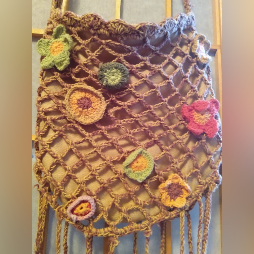 Italian Multicolored Brown Crochet Crossbody Purse